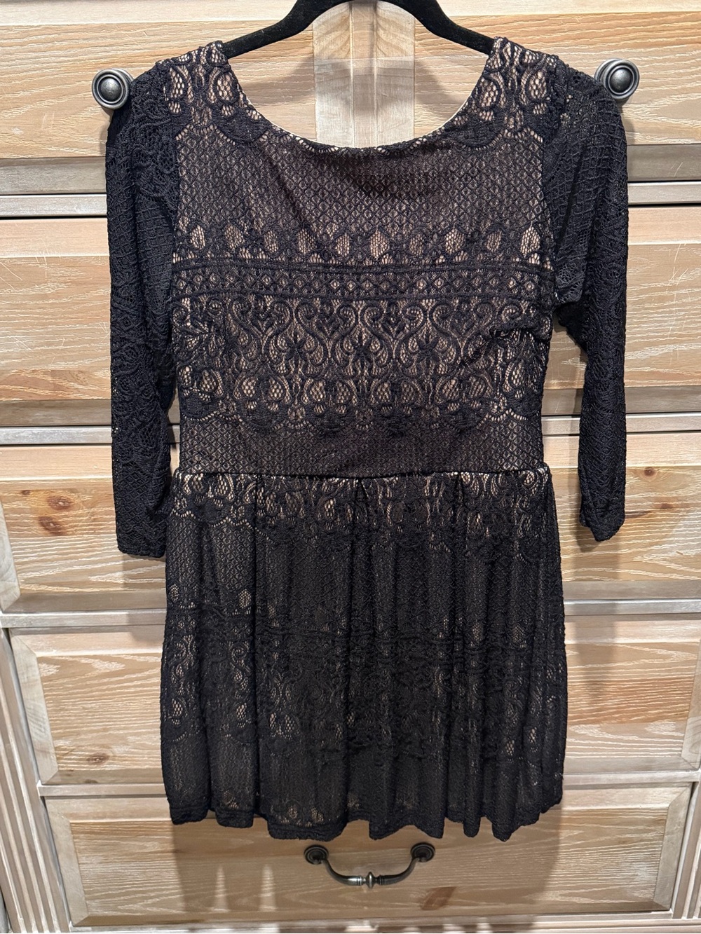 B Darlin Black Lace 3/4 Sleeve Dress